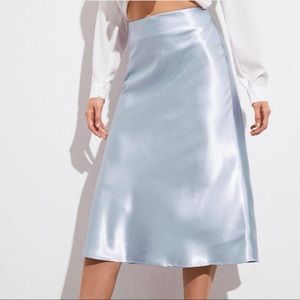 Shein light blue silk midi skirt